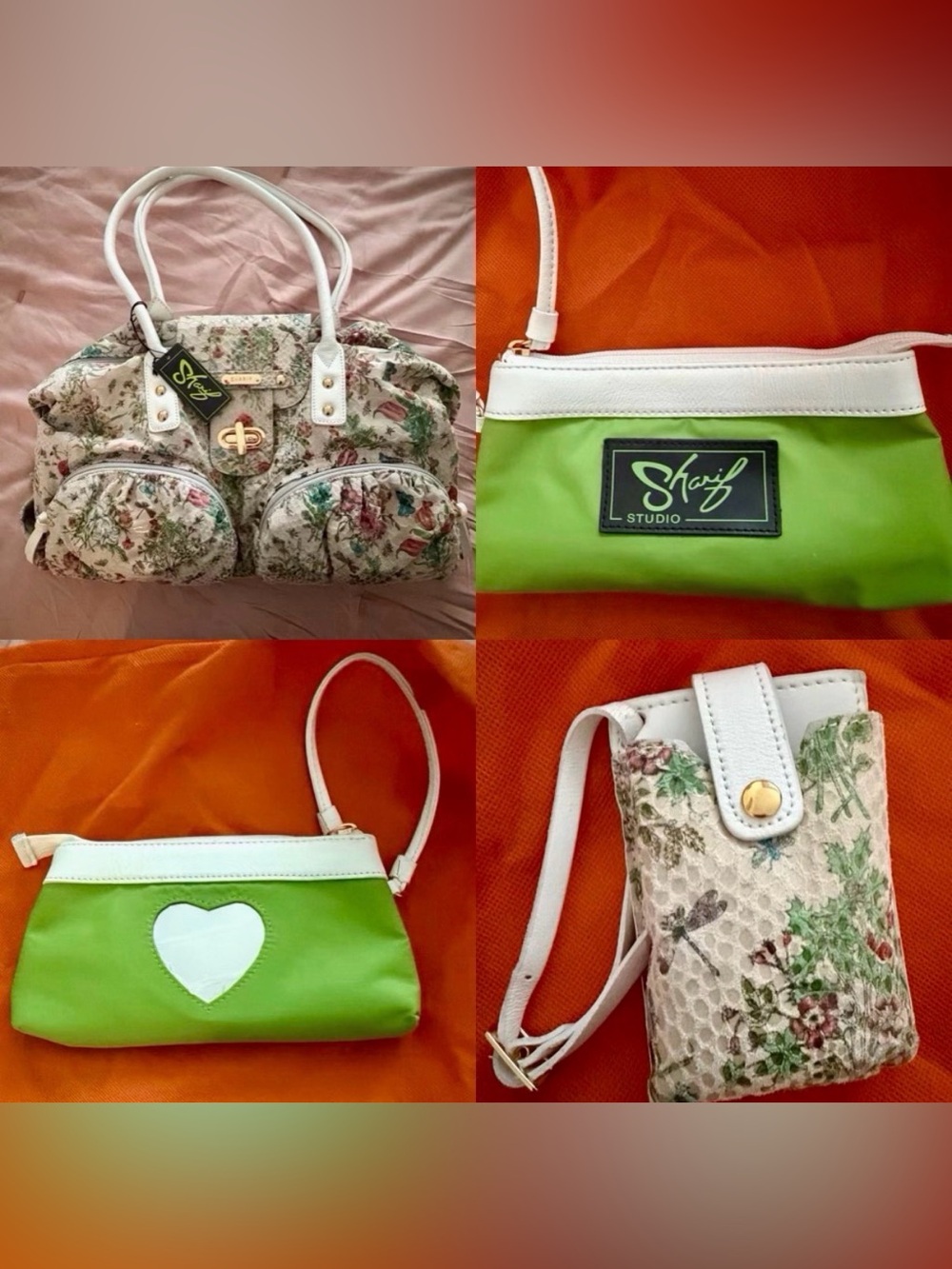 Full Set Vintage Sharif Floral Satchel Shoulder Bag Wristlet Phone Case NWT